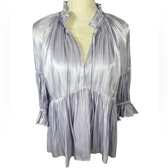 Cinq a Sept Lavender Purple Phyllis Bracelet Sleeve Gathered Pleated Blouse - Picture 5 of 16